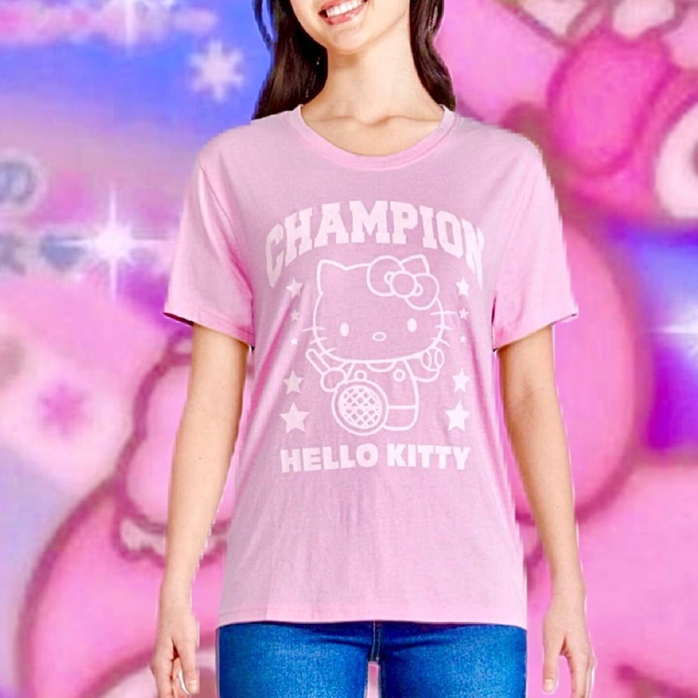 Bubblegum Pink Tennis Hello Kitty Graphic T-Shirt Tee Shirt champion
